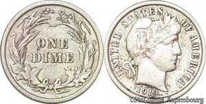 S5302 USA 1 Dime Barber 1913 Argent Silver - Faire Offre