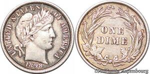 S5303 USA 1 Dime Barber 1898 Argent Silver - Faire Offre