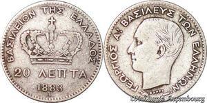 S5333 Grèce 20 Lepta Georges I 1883 A Paris Argent Silver - Faire Offre