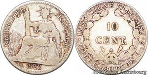 S5353 Indochine Francaise 10 Cent A Paris 1922 Argent Silver - Faire Offre