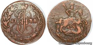 S5410 Russia Russie 2 Kopecks 1778 Catherine II Ekaterinburg Mint XF !