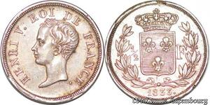 S5417 Rare France 1/2 Franc Henri V  1833 Essai Comte de Chambord MS ! Silver