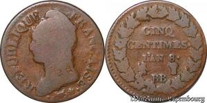 S5517 Rare France Fauté sur profil 5 Centimes Dupré An 8 BB - Faire Offre