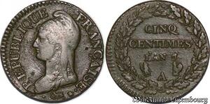 S5551 Rare France 5 Centimes Dupré An 7/5 A Paris Coq / Corne Abondance