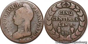S5557 Rare France 5 Centimes Dupré An 8 BB Strasbourg - Faire Offre
