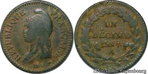 S5596 Rare France Inédit Fauté 1 Décime / Décims Dupré An 7 A Paris Coq / ?