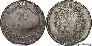 S5617 Rare France 10 Cent Anvers double L 1814 Surfrappé Arsenal Marine Médaille