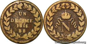 S5633 Rare France 1 Décime à l&#039;N couronnée 1815 BB- Faire Offre