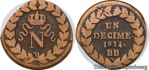S5635 Rare France 1 Décime à l&#039;N couronnée 1814 BB Flan coupé - Faire Offre
