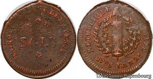 S5653 Rare Faux Epoque Germany 2 Sols Siege Mayence 1793 an 2 Mainz Poids 2.5g