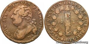 S5662 Rare Constitution 12 Deniers Louis XVI 1792 .D Dijon An 4 François