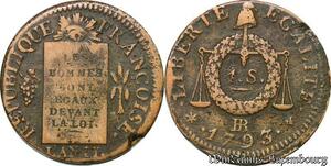 S5678 Rare France Convention 1 Sol aux Balances 1793 BB Strasbourg Table 100% Lisible