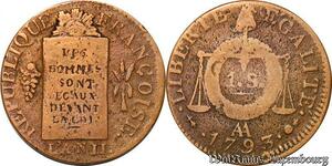 S5687 Rare France Convention 1 Sol aux Balances 1793 AA Metz Table 100% lisible