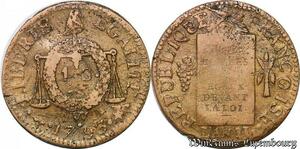 S5693 Rare France Convention 1 Sol aux Balances 1793 W . Arras Metal de Cloche