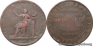 S5739 France Constitution 2 Sols à la liberté 1791-1792 Monneron de  1792 An IV