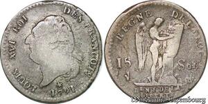 S5747 Rare Faux D"époque Constitution 15 Sols Louis XVI François 1791 W Lille