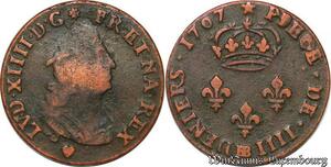 S5794 Monnayage de Strasbourg Louis XIV pièce de 4 Deniers 1707 BB Strasbourg