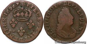 S5795 Rare 4 Deniers Louis XIV 1696 BB Strasbourg - Faire Offre