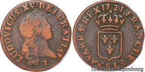 S5829 Rare Louis XV Liard au buste enfantin 1721 S Reims - Faire Offre