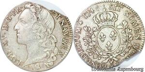 S5836 Rare France Fauté 1/2 Ecu Louis XV 1744 O Rioms Flan coupé TTB ! Argent