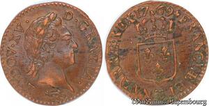 S5845 Rare ! France 1/2 Sol Louis XV à la vieille tête 1769 CC Besancon SPL !