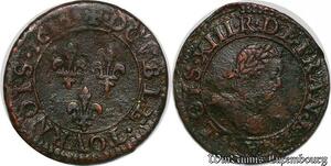 S5962 Rare Louis XIII Double tournois type 1 1615 Paris Moulin du Louvre !