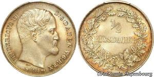 S7726 Rare Finest Danmark 1/2 Rigsdaler Frederik VII 1855 PCGS MS65+ Silver