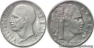 S7778 ltalie 20 Centimes Italy aux Faisseau Vittorio Emanuele III 1943
