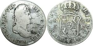 O8009 Spain 2 Reales Ferdinand VII 1824 S J Silver ->Make offer