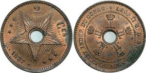 O8031 Congo Free State 2 Centimes Léopold II 1887 UNC !!!