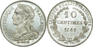 O8089 TOP POP France 10 Centimes Essai Concours Montagny 1848 PCGS SP65