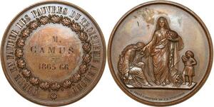 O8102 Médaille Quête Pauvre 3ème arrdt Camus 1865 1866 SUP