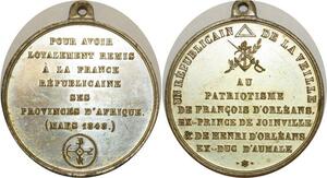 O8129 Rare Médaille Colonies Algérie patriotisme duc Orléans Aumale 1848 SPL