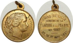 O8167 Médaille Eugénie Impératrice Fêtes Lille Réunion Flandres 1667 1867
