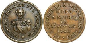 O8189 Médaille Ferdinand Philippe duc Orléans Palerme 1810 Neuilly 1842