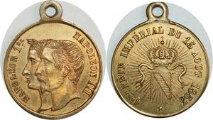 O8202 Rare Médaille Napoleon I & III Fête Impériale 1853 Splendide