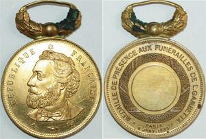 O8203 Rare Médaille de présence Funérailles Leon Gambetta 1883 SUP SPL