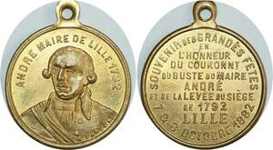O8210 Médaille André Maire Levée siège Lille 1792 Grande Fête 1882 SPL