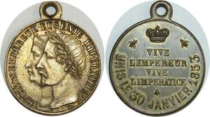 O8211 Médaille Napoléon Empereur Eugénie Vive Empereur unis 30 Janvier 1853