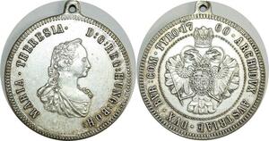 O8240 Austrian Medal Archiduchesse Marie Therese 1760 Silvered AU Superbe