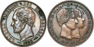 O8245 Belgium Medal 10 Centimes Léopold I 1853 Royal wedding AU