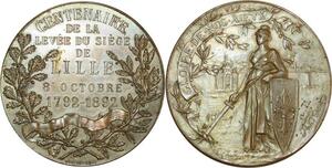 O8297 Médaille Centenaire Levée siège Lille 1792 1892 SUP