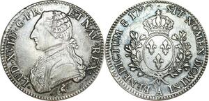 O8316 France Ecu Louis XVI Branches Oliviers 1790 A Paris 1er sem Argent Silver