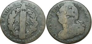 O8331 France Constitution 2 Sols Louis XVI Faisceau François An 4 1792 A Paris