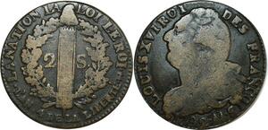 O8334 France Constitution 2 Sols Louis XVI Faisceau François An 4 1792 AA Metz