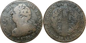 O8336 France Constitution 2 Sols Louis XVI Faisceau Francais An 4 1792 BB Strasbourg