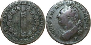 O8341 Rare France Constitution 2 Sols Louis (point) XVI An n 4/3 François 1792 B Rouen