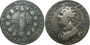 O8342 Rare France Constitution 2 Sols Louis XVI An 4 François 1792 D. Dijon