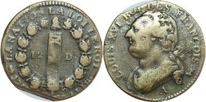 O8345 Rare France Constitution 12 Deniers Louis XVI François 179 Paris Louvre Léopard