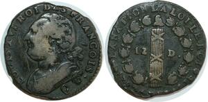 O8346 Rare France Constitution 2 Sols Louis XVI François An 4 1792 Q Perpignan